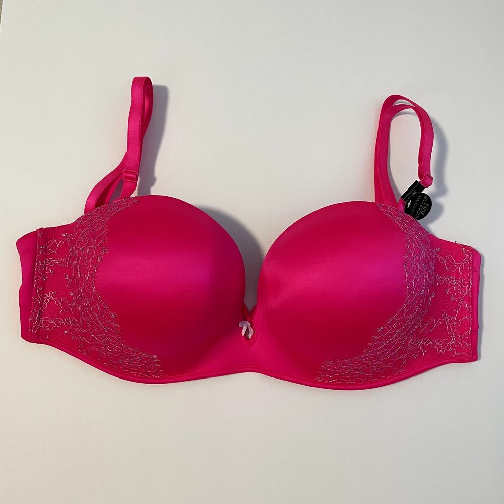 Victoria's Secret Bra 36D Pink Bombshell Padded Strapless 2 Cup Size Push Up